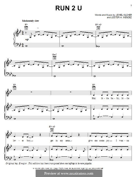 Run 2 U (Jewel): For voice and piano (or guitar) by Jewel Kilcher, Lester A. Mendez