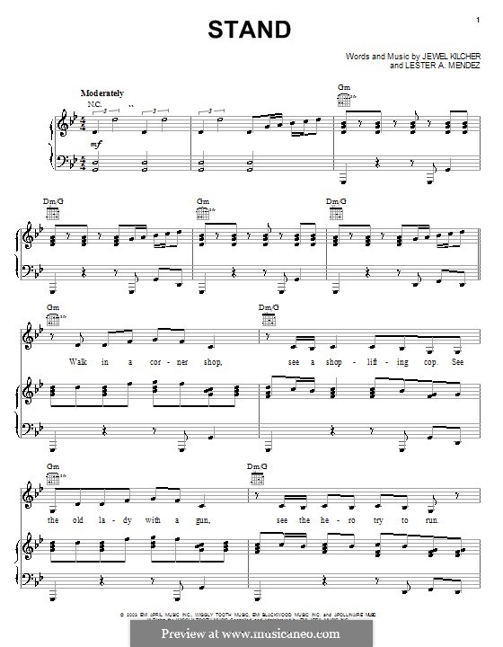 Stand (Jewel): For voice and piano (or guitar) by Jewel Kilcher, Lester A. Mendez