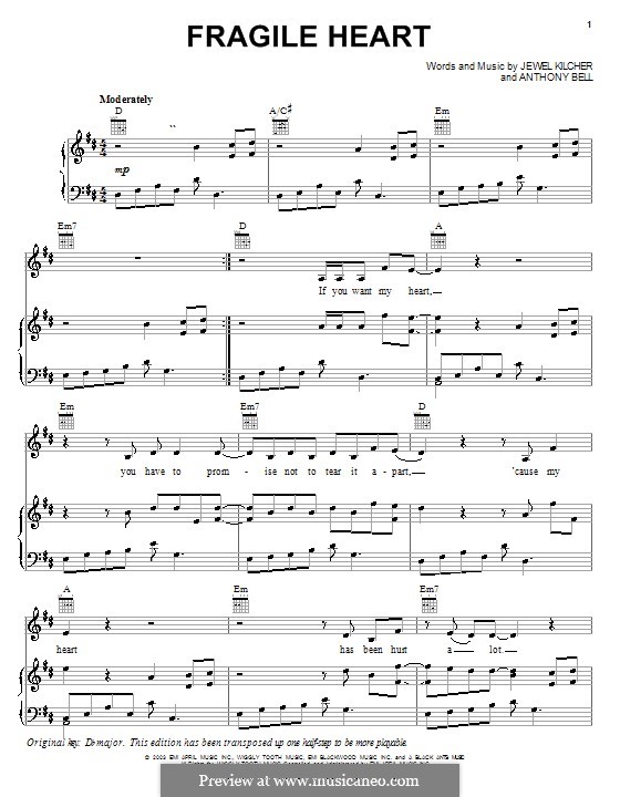 Fragile Heart (Jewel): For voice and piano (or guitar) by Anthony Bell, Jewel Kilcher