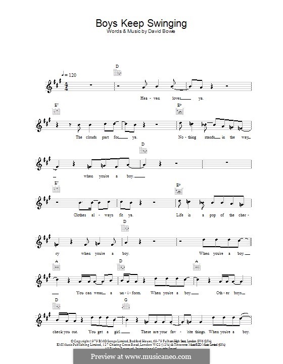 Boys Keep Swinging by D. Bowie sheet music on MusicaNeo