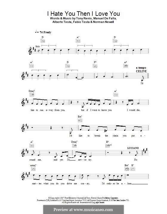 I Hate You Then I Love You By C Dion Sheet Music On Musicaneo I Hate You Then I Love You By C Dion Sheet Music On Musicaneo