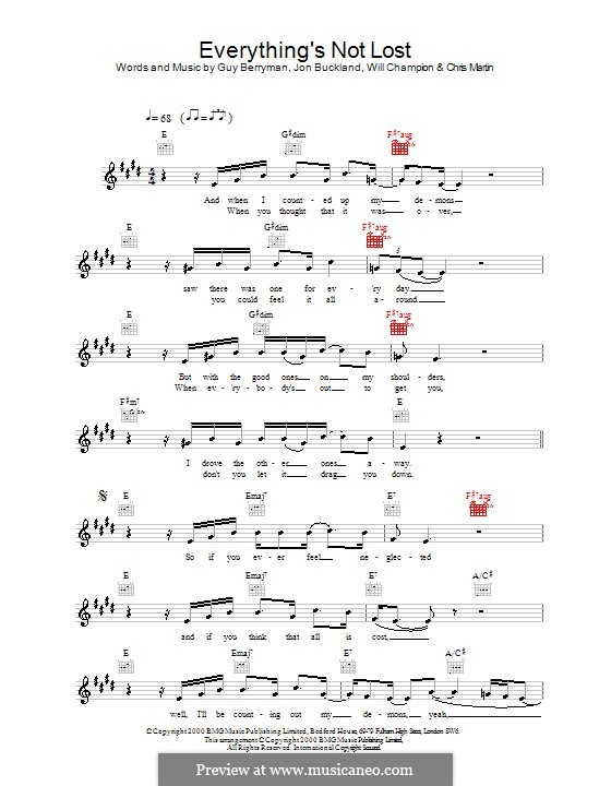 Everything's not Lost (Coldplay): Melody line, lyrics and chords by Chris Martin, Guy Berryman, Jonny Buckland, Will Champion