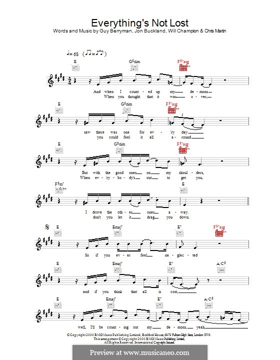 Everything's not Lost (Coldplay) by C. Martin, G. Berryman, J. Buckland, W. Champion on MusicaNeo