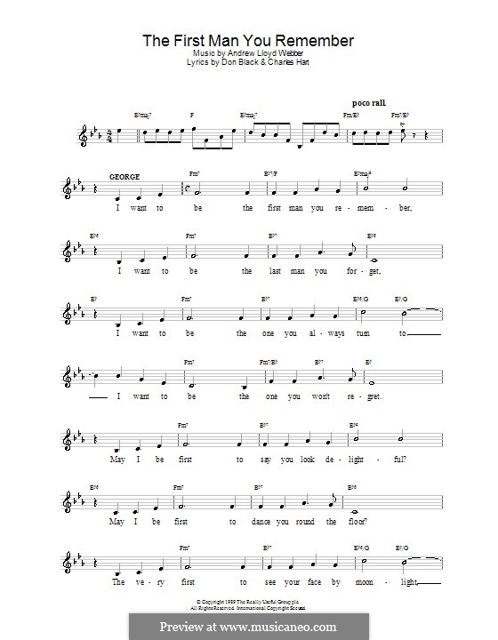 The First Man You Remember: Melody line, lyrics and chords by Andrew Lloyd Webber