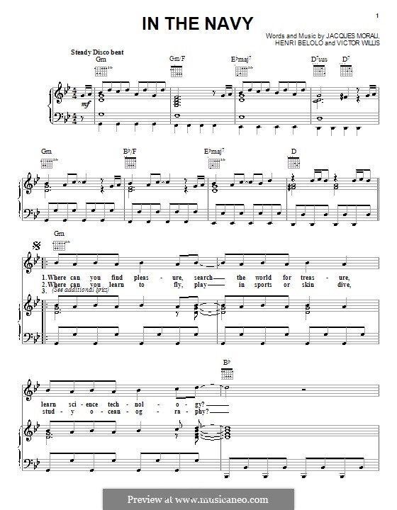 in the navy the village people by h belolo j morali v willis people sheet music