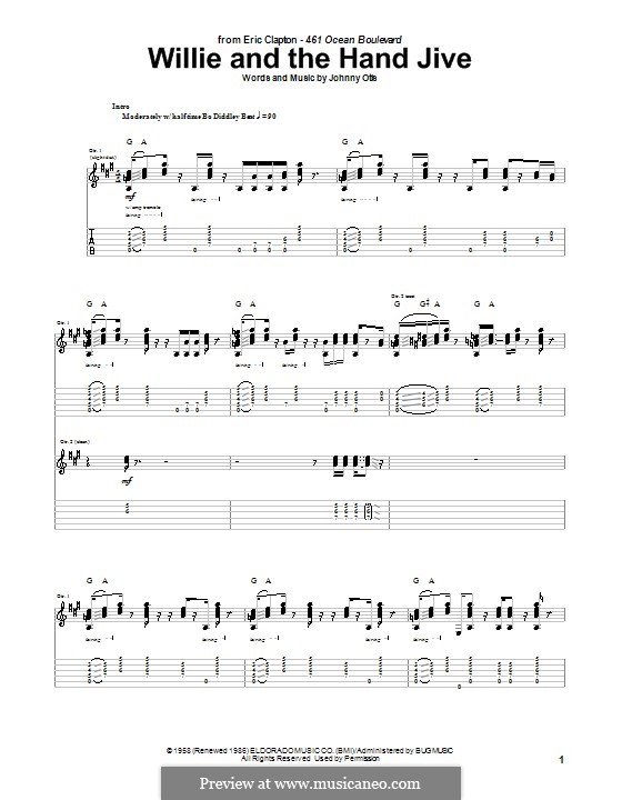 Willie and the Hand Jive: For guitar with tab by Johnny Otis