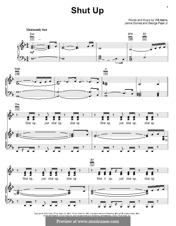 Shut Up (The Black Eyed Peas): For voice and piano (or guitar) by George Pajon Jr., Jaime Gomez, will.i.am