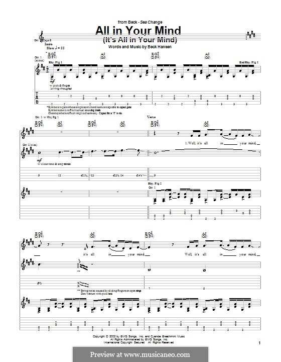 All in Your Mind (It's All in Your Mind): For guitar with tab (Beck) by Beck Hansen