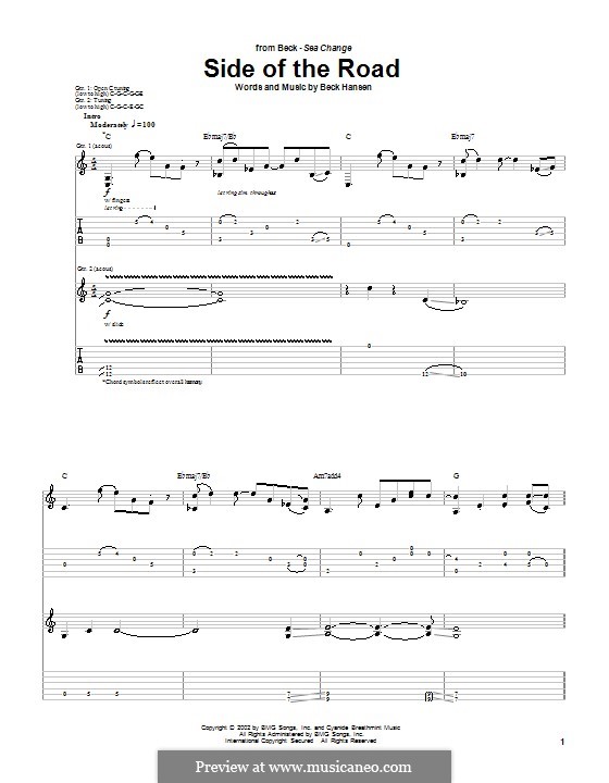 Side of the Road (Beck): For guitar with tab by Beck Hansen