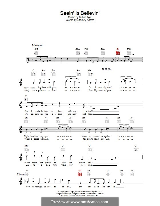 Seein' Is Believin' (Lew Stone): Melody line, lyrics and chords by Milton Ager, Stanley Adams