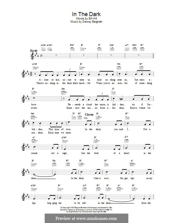 In the Dark: Melody line, lyrics and chords by Billy Hill