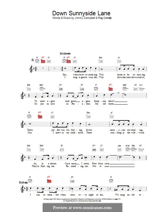 Down Sunnyside Lane: Melody line, lyrics and chords by Jimmy Campbell