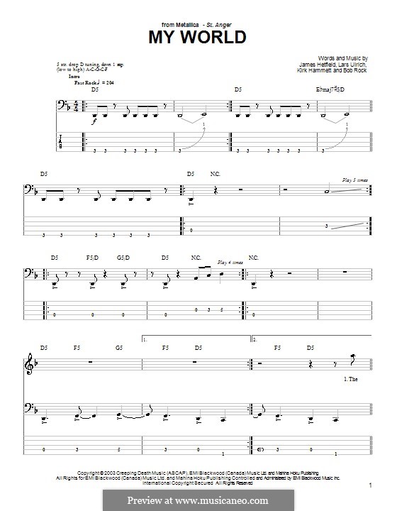 My World (Metallica): For bass guitar with tab by Bob Rock, James Hetfield, Kirk Hammett, Lars Ulrich