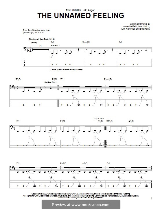 The Unnamed Feeling (Metallica): For bass guitar with tab by Bob Rock, James Hetfield, Kirk Hammett, Lars Ulrich