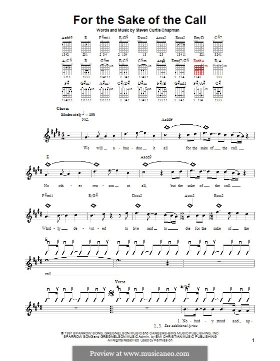 For the Sake of the Call: For guitar (with strumming patterns) by Steven Curtis Chapman