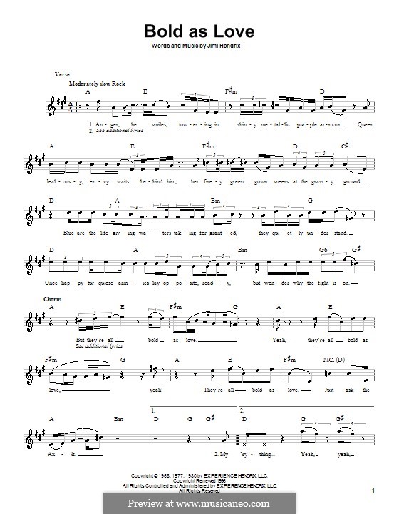 Bold As Love By J Hendrix Sheet Music On Musicaneo