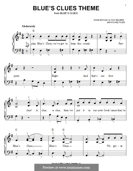 Blue's Clues Theme: For easy piano by Michael Rubin