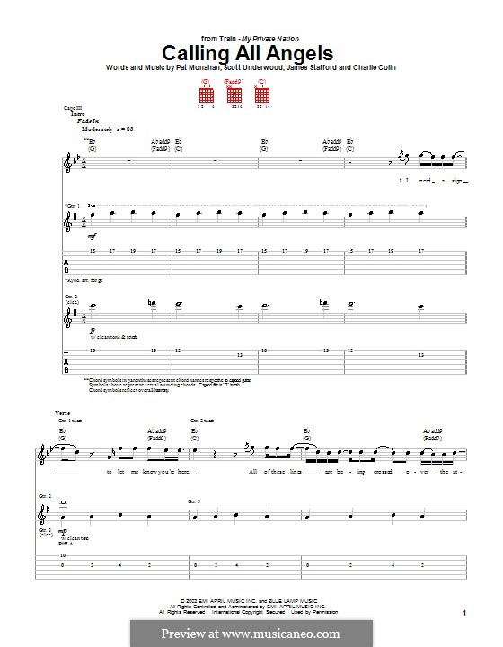 Calling All Angels (Train): For guitar with tab by James Stafford, Jimmy Stafford, Patrick Monahan, Scott Underwood