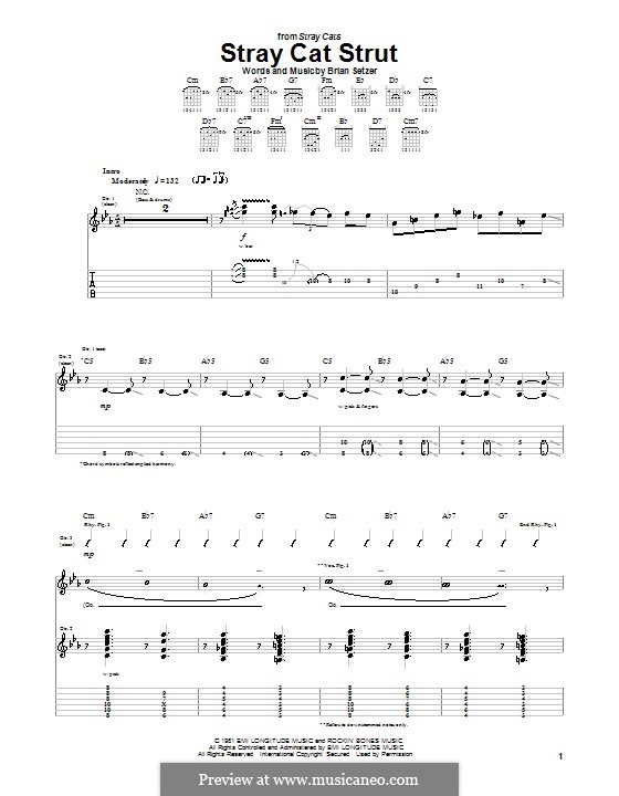 Stray Cat Strut (Stray Cats): For guitar with tab by Brian Setzer