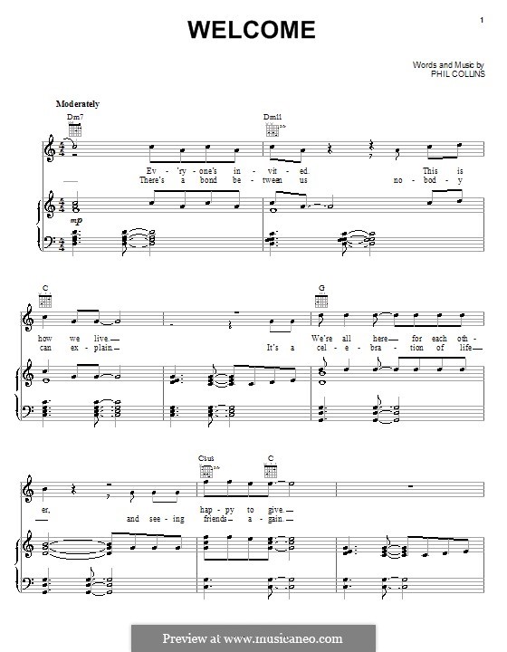 Welcome (from Walt Disney's Brother Bear): For voice and piano (or guitar) by Phil Collins