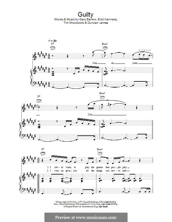 Guilty (Blue): For voice and piano (or guitar) by Duncan James, Eliot Kennedy, Gary Barlow, Timothy Woodcock