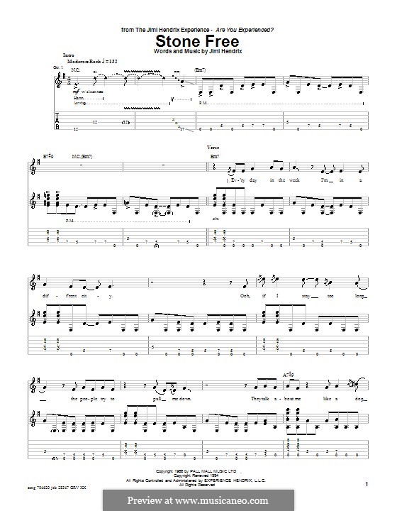 Stone Free: For guitar with tab by Jimi Hendrix