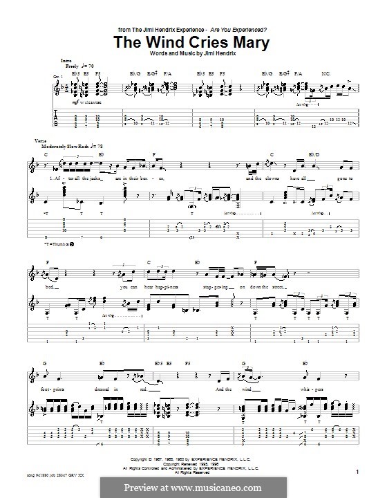 The Wind Cries Mary: For guitar with tab by Jimi Hendrix