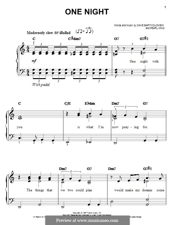 One Night (Elvis Presley): For easy piano by Anita Steiman, Dave Bartholomew, Pearl King