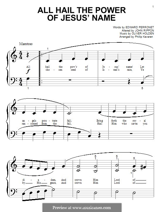 All Hail the Power of Jesus' Name: For piano (very easy version) by Oliver Holden