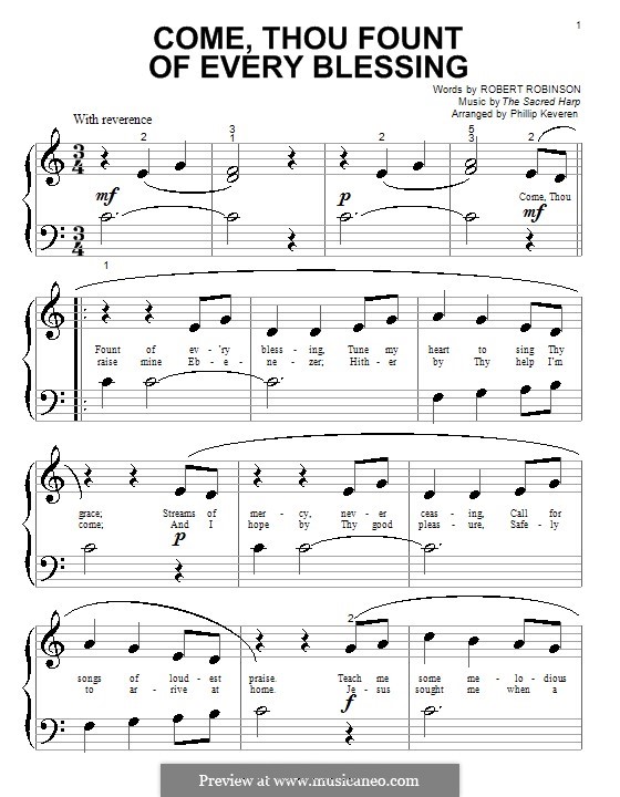 Come, Thou Fount of Every Blessing: For piano (very easy version) by John Wyeth