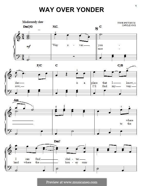 Way Over Yonder: For easy piano by Carole King