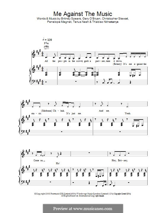 Me Against the Music: For voice and piano (or guitar) by Madonna, Britney Spears, Tricky Stewart , Gary O'Brien, Penelope Magnet, Thabiso Nkhereanye, Terius Nash