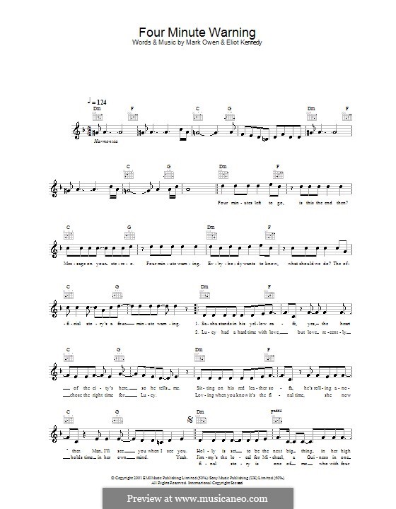 Four Minute Warning: Melody line, lyrics and chords by Eliot Kennedy