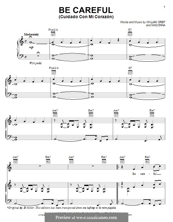 Be Careful (Cuidado con mi Corazon): For voice and piano (or guitar) by William Orbit