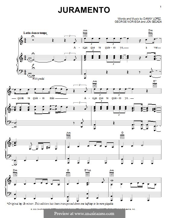 Juramento (Ricky Martin): For voice and piano (or guitar) by Danny Lopez, George Noriega, Jon Secada