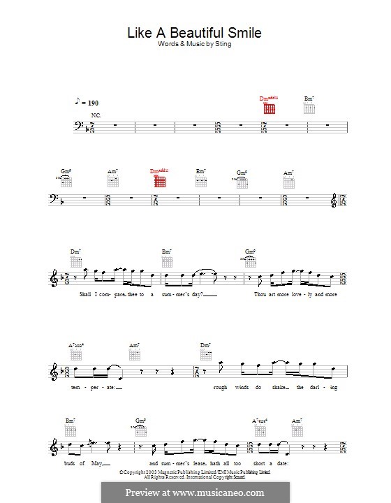 Like a Beautiful Smile: Melody line, lyrics and chords by Sting