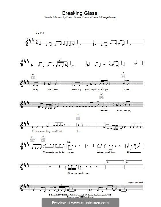 Breaking Glass by D. Bowie, D. Davis, G. Murray sheet music on MusicaNeo