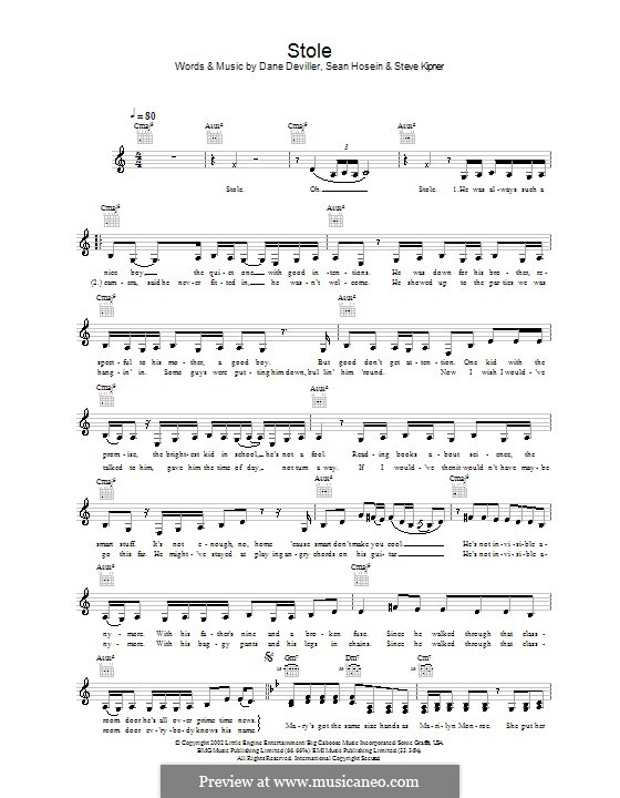 Stole (Kelly Rowland): Melody line, lyrics and chords by Dane Deviller, Sean Hosein, Stephen Alan Kipner