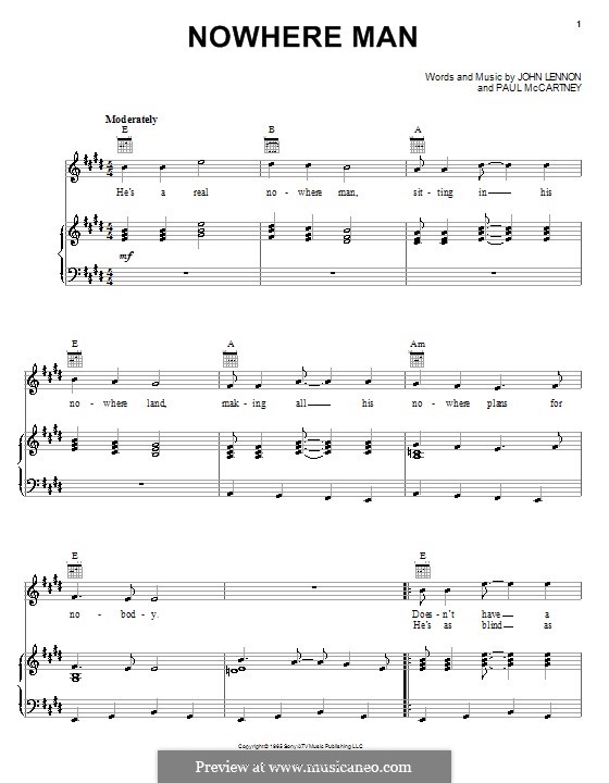 Nowhere Man (The Beatles): For voice and piano or guitar (high quality sheet music) by John Lennon, Paul McCartney