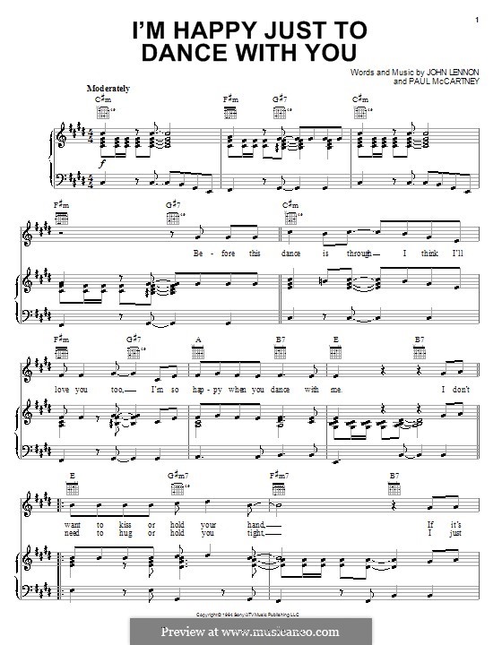 I'm Happy Just to Dance with You (The Beatles): For voice and piano (or guitar) by John Lennon, Paul McCartney