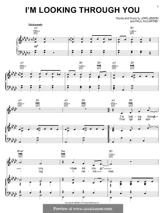 I'm Looking Through You (The Beatles): For voice and piano (or guitar) by John Lennon, Paul McCartney