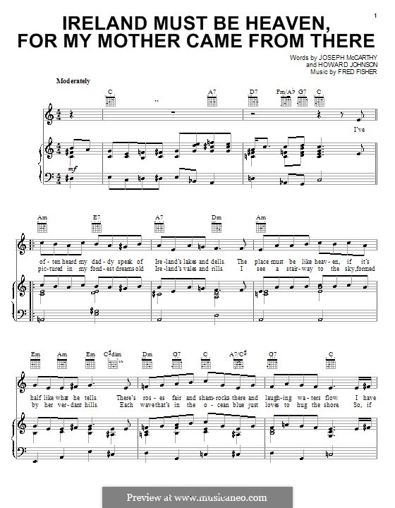 Ireland Must Be Heaven, for My Mother Came from There: For voice and piano (or guitar) by Howard E. Johnson, Fred Fisher