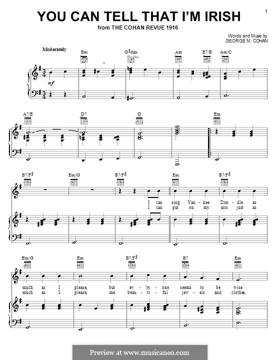 You Can Tell That I'm Irish: For voice and piano (or guitar) by George Michael Cohan