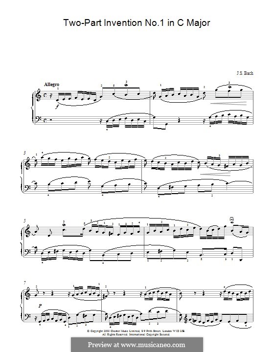 No.1 in C Major, BWV 772: For piano (high quality sheet music) by Johann Sebastian Bach
