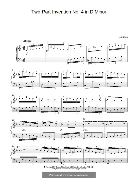 No.4 in D Minor, BWV 775: For piano by Johann Sebastian Bach