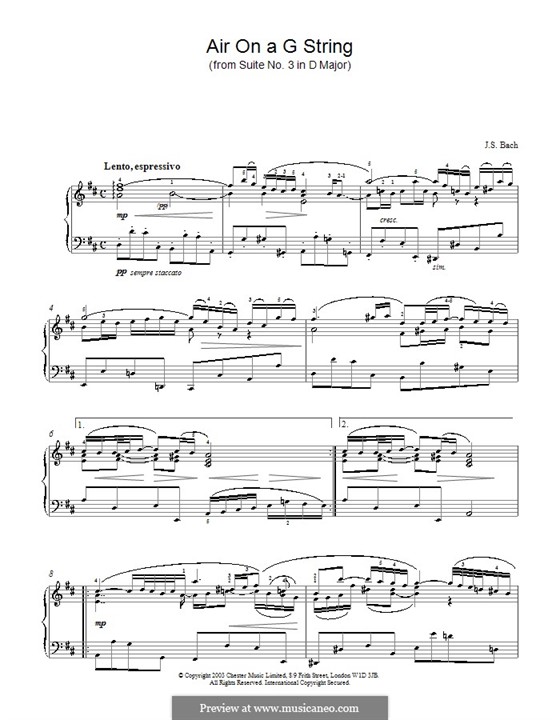 Aria (Printable Scores): Version for piano by Johann Sebastian Bach