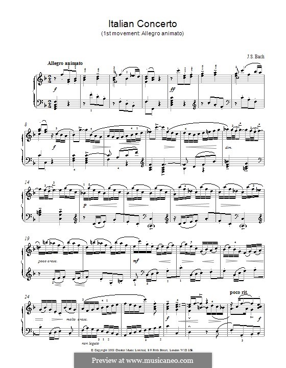 Italian Concerto, BWV 971: Movement I. Arrangement for piano by Johann Sebastian Bach