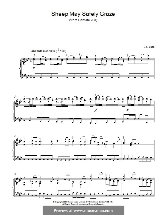 Sheep May Safely Graze (Printable Scores): For piano (high quality sheet music) by Johann Sebastian Bach