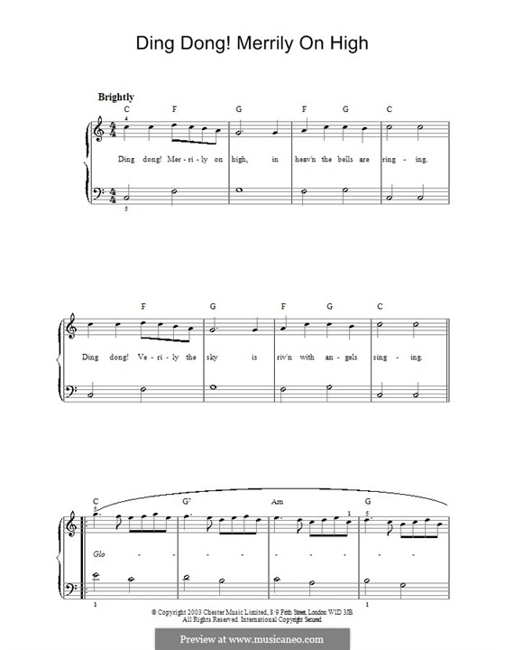 Ding Dong! Merrily on High (Printable Scores): For easy piano by folklore