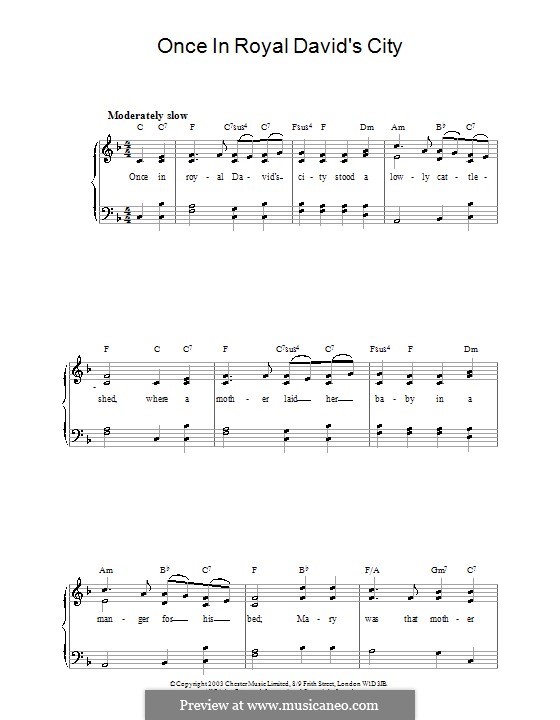 Once in Royal David's City (Printable scores): For easy piano (F Major) by Henry John Gauntlett